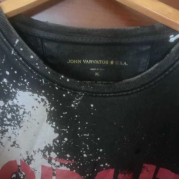John Varvatos Black Sweatshirt with Red Graphic and White Paint Splatter - Picture 2 of 3